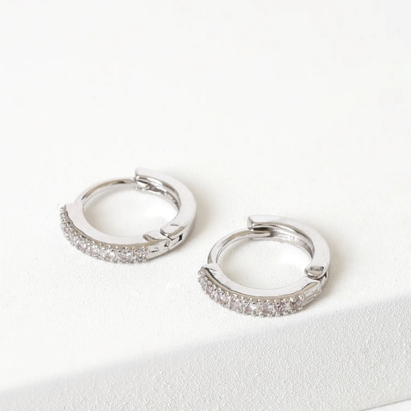 LULUS Silver Rhinestone Huggie Hoops - Picture 2 of 3